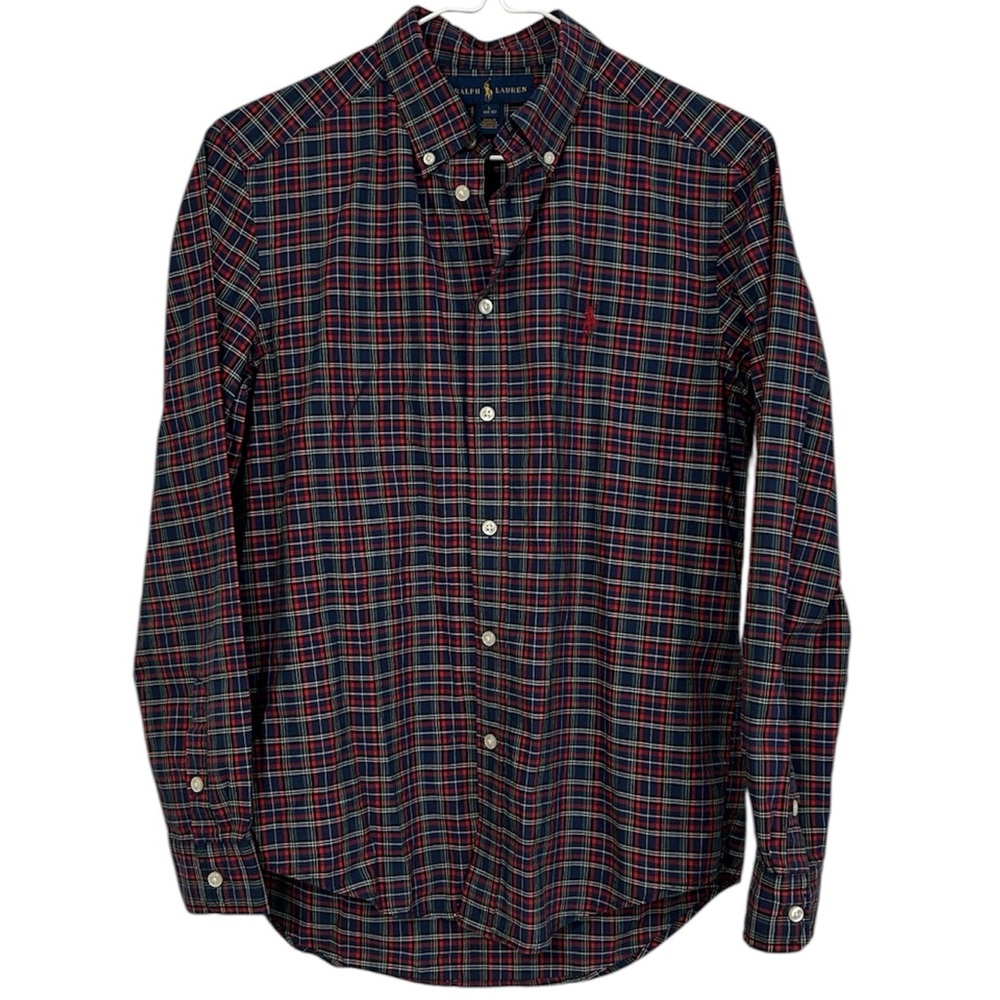 Ralph Lauren boys Size Large 14-16 long sleeve button down‎ plaid shirt.